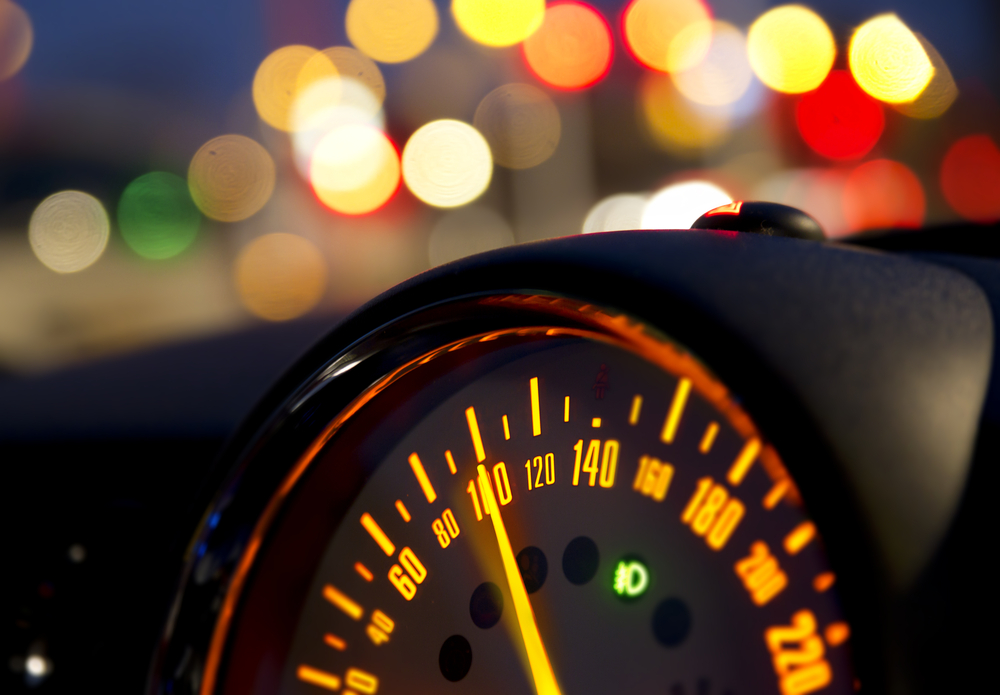 inside view of a car dashboard speeding